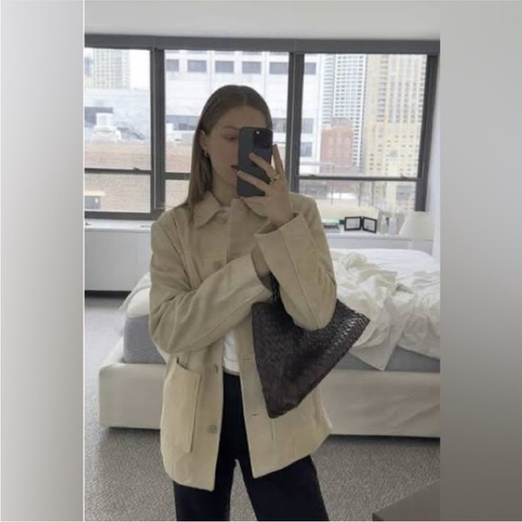 New Reformation Veda Lincoln Suede Barn Jacket Coat in Oat Distressed XS - Picture 16 of 16